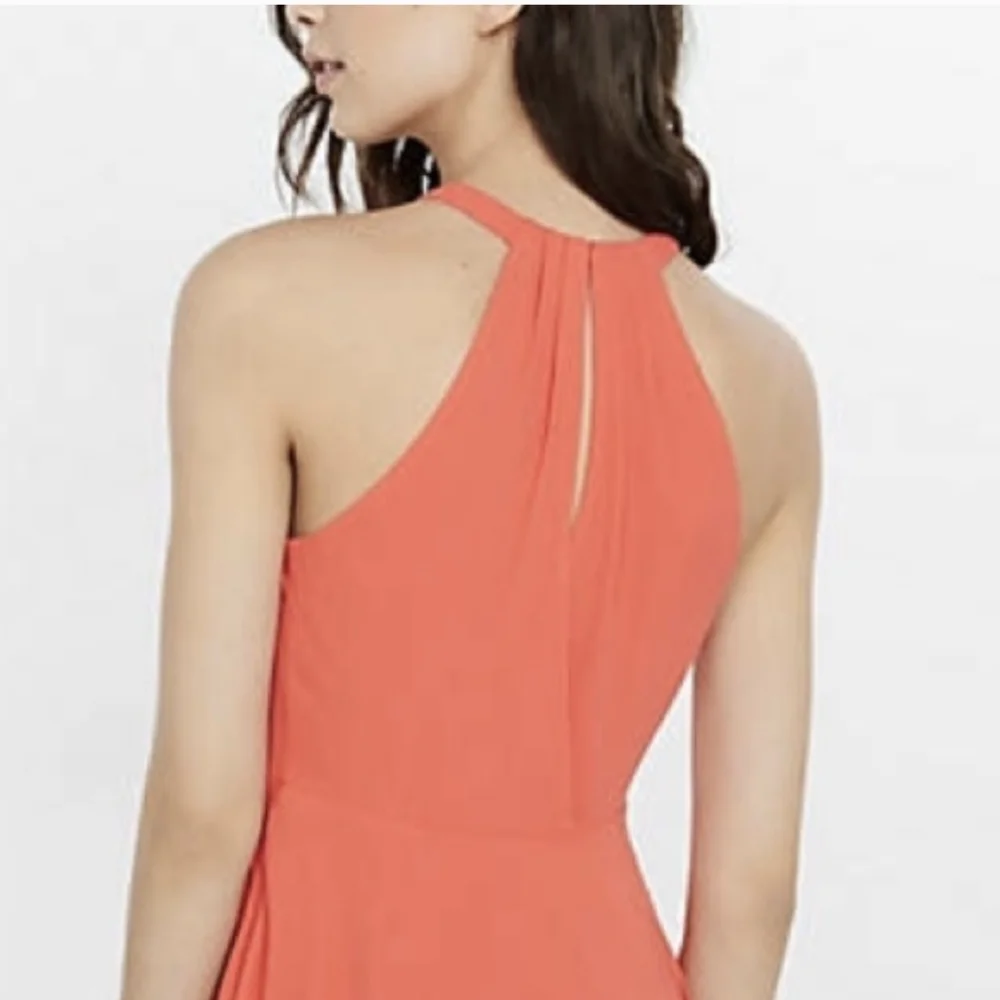 Express Fit and Flare Red/Orange Halter Dress Keyhole - Picture 4 of 12